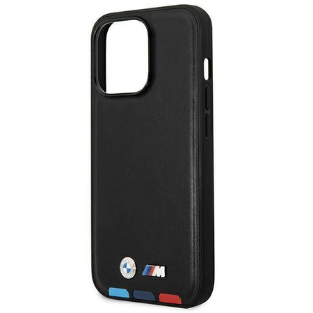 Oryginalne Etui IPHONE 14 PRO BMW Leather Stamp Tricolor MagSafe (BMHMP14L22PTDK) czarne