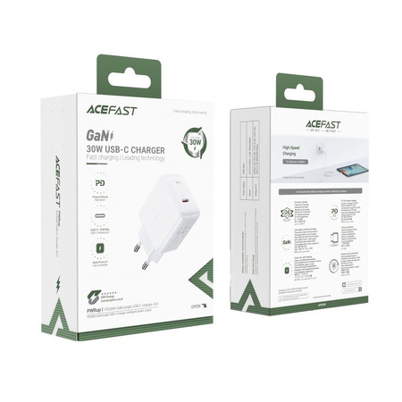 Acefast ładowarka sieciowa GaN USB Typ C 30W, PD, QC 3.0, AFC, FCP biały (A21 white)