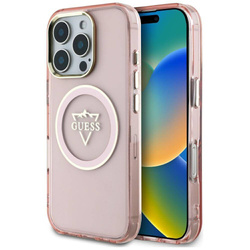 Original Handyhülle IPHONE 16 PRO Guess IML Metal Mountain Logo MagSafe rosa