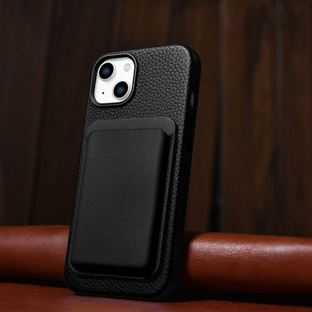 iCarer Litchi Premium Leather Case skórzane etui iPhone 14 Plus magnetyczne z MagSafe czarny (WMI14220711-BK)