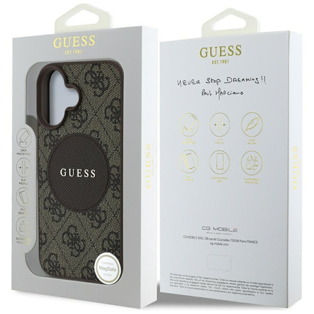 Original Handyhülle IPHONE 16 Guess 4G Circle Classic Logo MagSafe braun