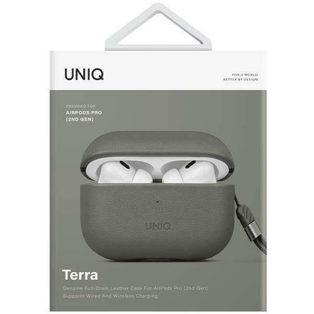 UNIQ etui Terra AirPods Pro 2 gen. Genuine Leather zielony/lichen green