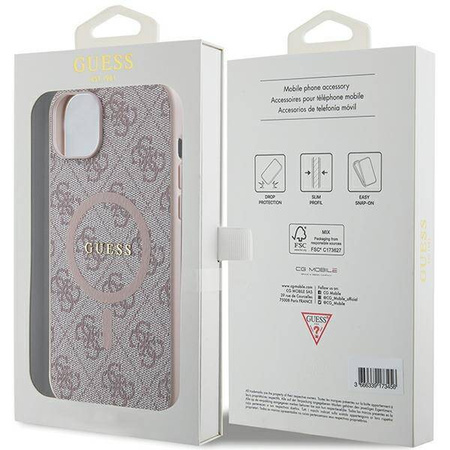 Oryginalne Etui GUESS Hardcase GUHMP15SG4GFRP do iPhone 15 (Kompatybilny z Magsafe / 4G Ring classic logo / różowy)