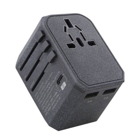 Uniq Load. network. Voyage World Adapter 33W + 2xUSB + PD 18W + QC 3.0 grey/charcoal gray (LITHOS Collective)