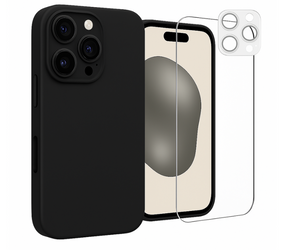 Etui do iPhone 16 Pro czarne + Szkło na ekran + Szkło na aparat