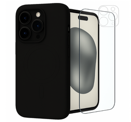 Etui do iPhone 15 Pro MagSafe czarne + Szkło na ekran + Szkło na aparat